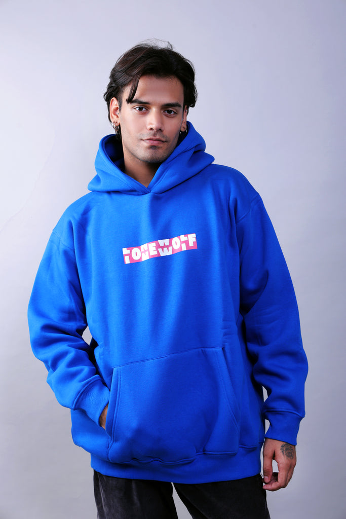 ROYAL BLUE X LONE WOLF PUFF PRINTED OVERSIZED HOODIE