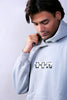 METALLIC GREY PUFF PRINTED OVERSIZED HOODIE